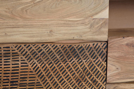 Giner and Colomer - Acacia Wood Sideboard With 2 Doors, 3 Drawers & Hand-Carved Fronts