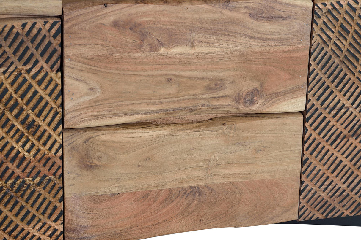 Giner and Colomer - Acacia Wood Sideboard With 2 Doors, 3 Drawers & Hand-Carved Fronts
