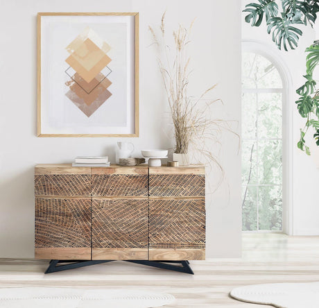 Giner and Colomer - Acacia Wood Sideboard With 3 Doors, 3 Drawers & Hand-Carved Fronts