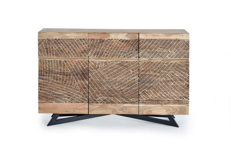 Giner and Colomer - Acacia Wood Sideboard With 3 Doors, 3 Drawers & Hand-Carved Fronts