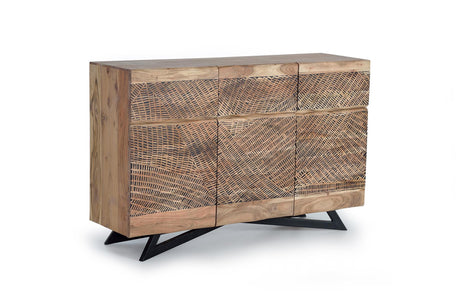 Giner and Colomer - Acacia Wood Sideboard With 3 Doors, 3 Drawers & Hand-Carved Fronts