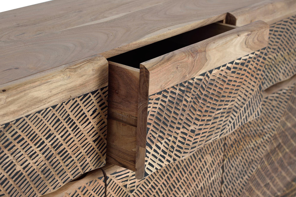 Giner and Colomer - Acacia Wood Sideboard With 3 Doors, 3 Drawers & Hand-Carved Fronts