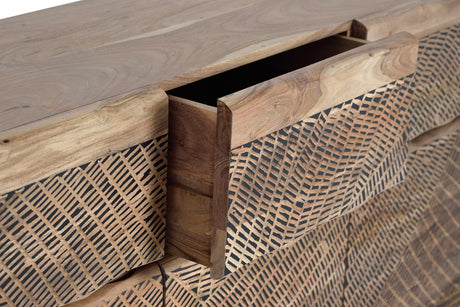 Giner and Colomer - Acacia Wood Sideboard With 3 Doors, 3 Drawers & Hand-Carved Fronts