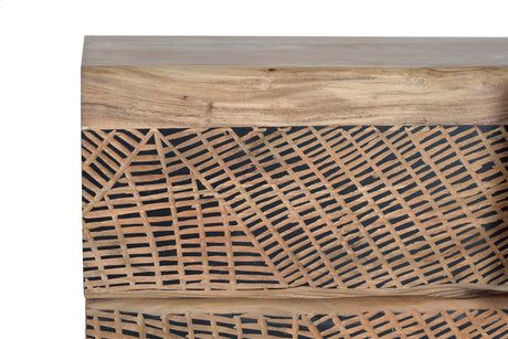 Giner and Colomer - Acacia Wood Sideboard With 3 Doors, 3 Drawers & Hand-Carved Fronts