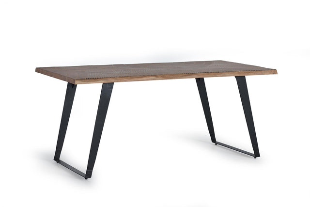 Giner and Colomer - Acacia Wood Dining Table With Metal Legs & Hand-Carved Top