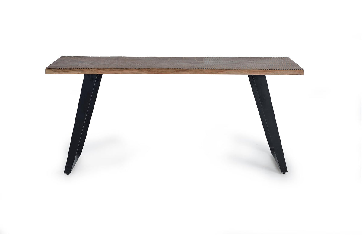 Giner and Colomer - Acacia Wood Dining Table With Metal Legs & Hand-Carved Top