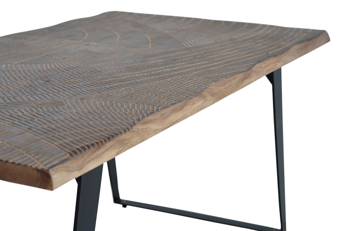 Giner and Colomer - Acacia Wood Dining Table With Metal Legs & Hand-Carved Top