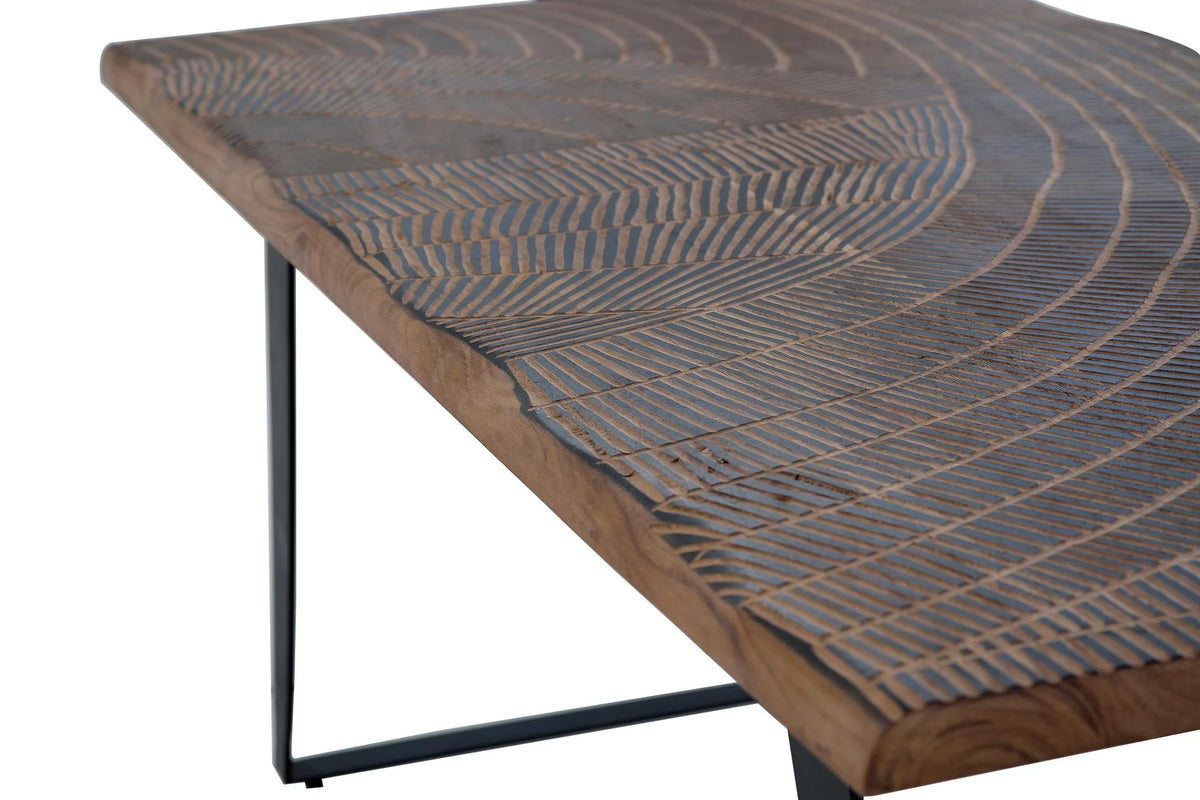Giner and Colomer - Acacia Wood Dining Table With Metal Legs & Hand-Carved Top