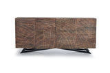 Giner and Colomer - 4-Door Acacia Wood Sideboard With Metal Base & Hand-Carved Details