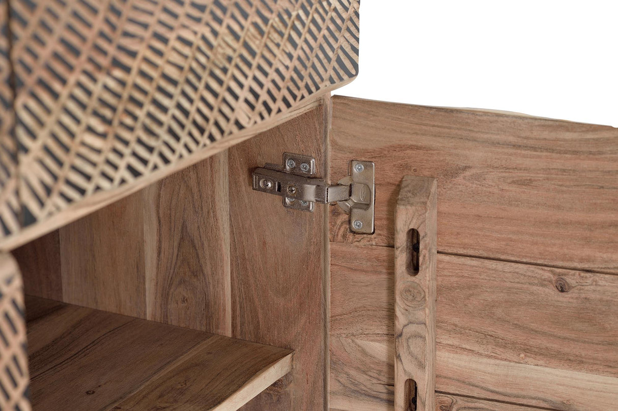 Giner and Colomer - 4-Door Acacia Wood Sideboard With Metal Base & Hand-Carved Details