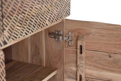 Giner and Colomer - 4-Door Acacia Wood Sideboard With Metal Base & Hand-Carved Details