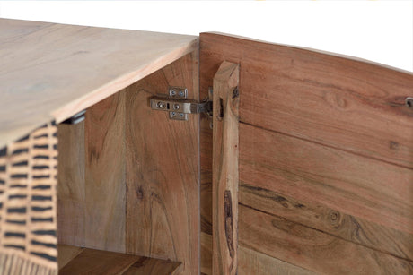 Giner and Colomer - 4-Door Acacia Wood Sideboard With Metal Base & Hand-Carved Details