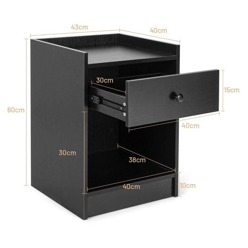 Set of 2 Nightstand with 1 Drawer and Storage Compartment