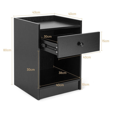 Set of 2 Nightstand with 1 Drawer and Storage Compartment