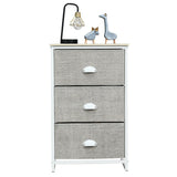 Nightstand Side Table Storage Tower Dresser Chest with 3 Drawers-Gray