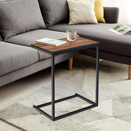 Industrial Styled C Shaped Side, End Table-Brown