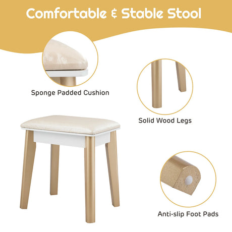 Modern Dressing Table with LED Mirror &amp; Cushioned Stool-White