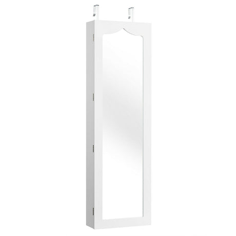 5 LEDs Lockable Mirror Jewelry Cabinet Armoire with 6 Drawers-White