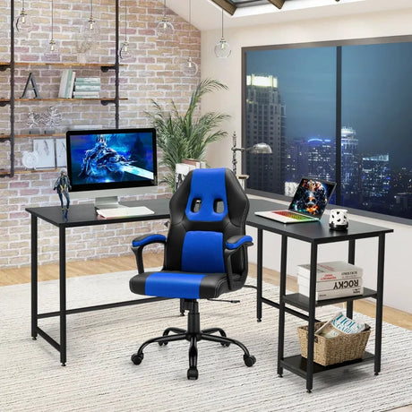 L-Shaped Corner Computer Desk with 2-Tier Storage Shelf-Black