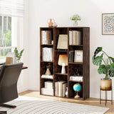 Modern 11-Cube Bookcase Display Cabinet with Anti-tipping Kits-Rustic Brown