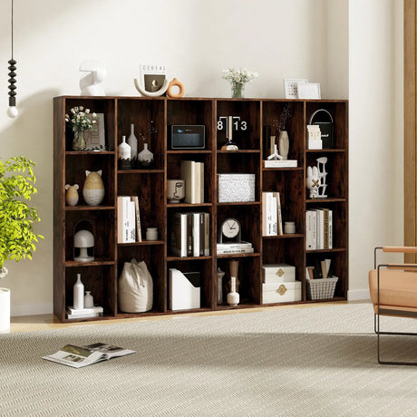 Modern 11-Cube Bookcase Display Cabinet with Anti-tipping Kits-Rustic Brown