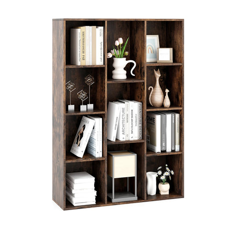 Modern 11-Cube Bookcase Display Cabinet with Anti-tipping Kits-Rustic Brown