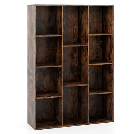 Modern 11-Cube Bookcase Display Cabinet with Anti-tipping Kits-Rustic Brown