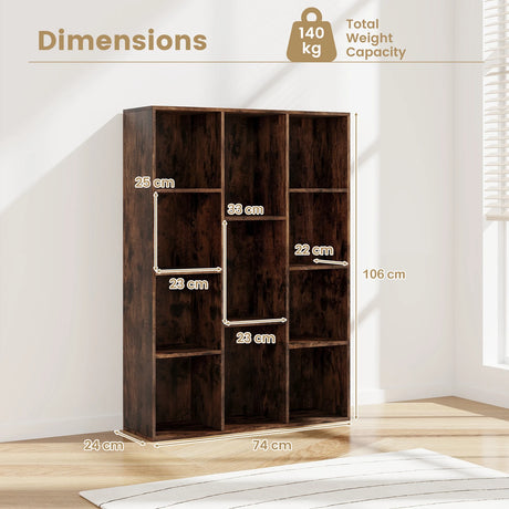 Modern 11-Cube Bookcase Display Cabinet with Anti-tipping Kits-Rustic Brown