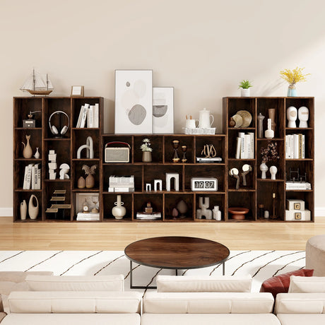 Modern 11-Cube Bookcase Display Cabinet with Anti-tipping Kits-Rustic Brown