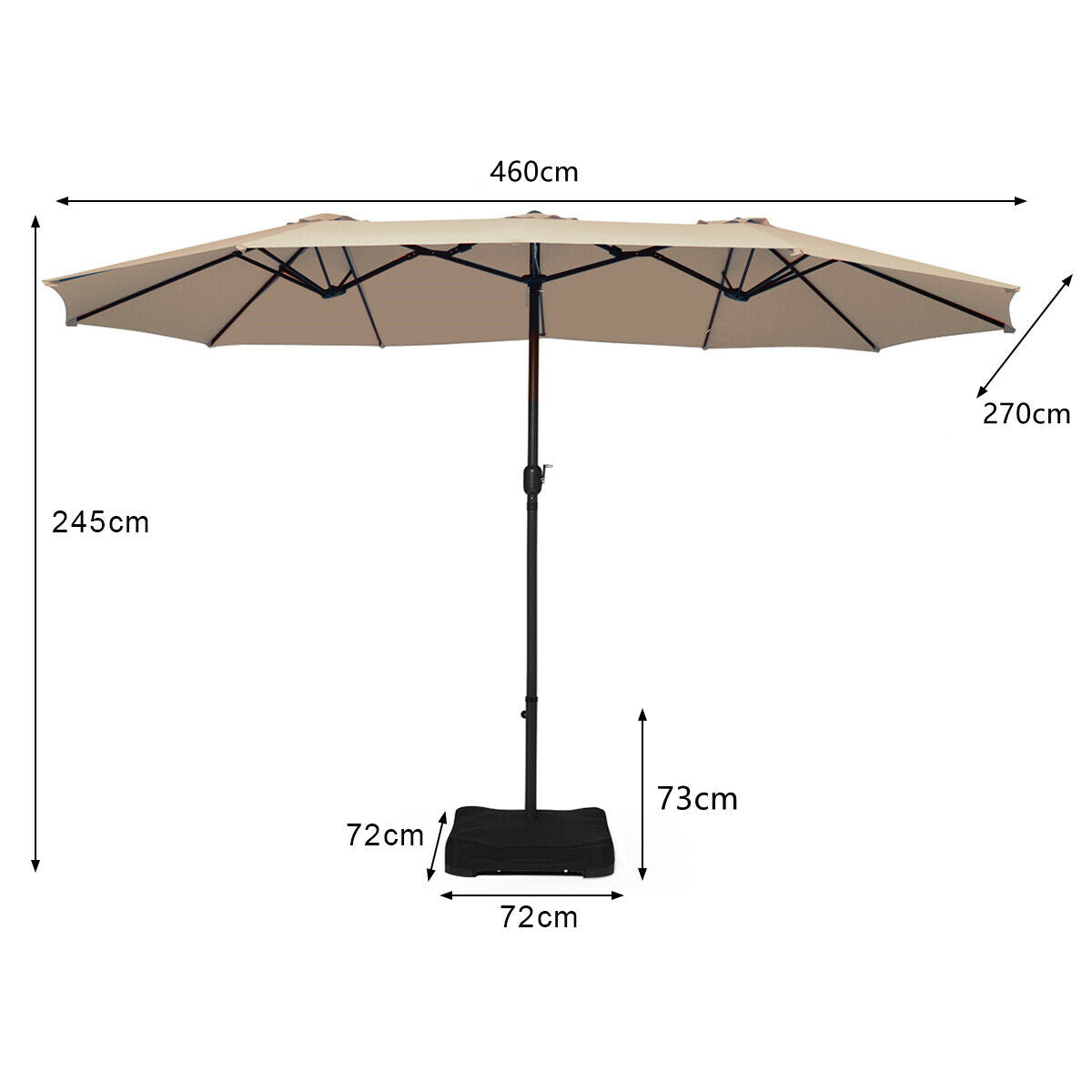 15 Foot Extra Large Patio Double Sided Umbrella with Crank and Base-Beige