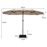 15 Foot Extra Large Patio Double Sided Umbrella with Crank and Base-Beige