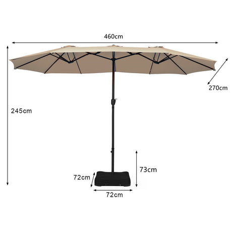 15 Foot Extra Large Patio Double Sided Umbrella with Crank and Base-Beige
