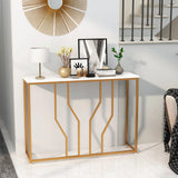 110 cm Gold Console Table Entryway Table with Faux Marble Tabletop-White &amp; Golden