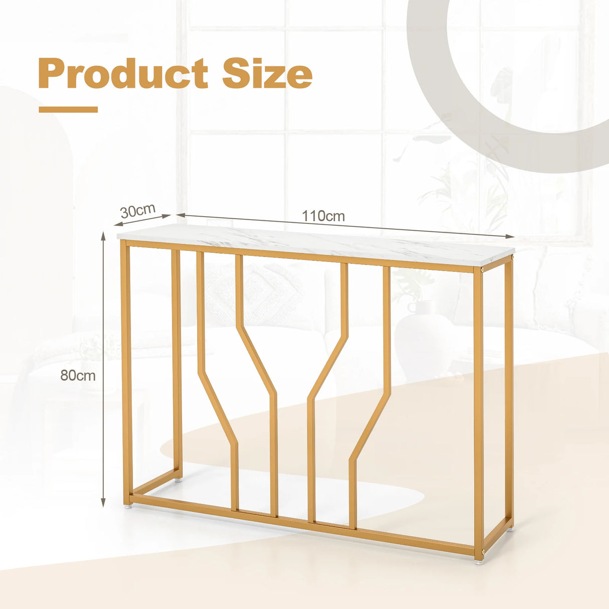 110 cm Gold Console Table Entryway Table with Faux Marble Tabletop-White &amp; Golden