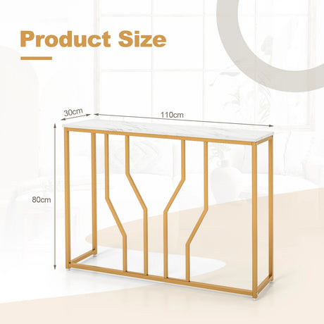 110 cm Gold Console Table Entryway Table with Faux Marble Tabletop-White &amp; Golden