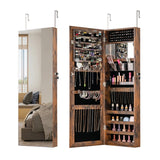 110 cm Jewelry Mirror Cabinet with Full-length Mirror and Interior Makeup Mirror-Rustic Brown