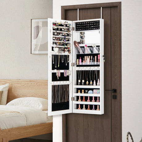 110 cm Jewelry Mirror Cabinet with Full-length Mirror and Interior Makeup Mirror-White