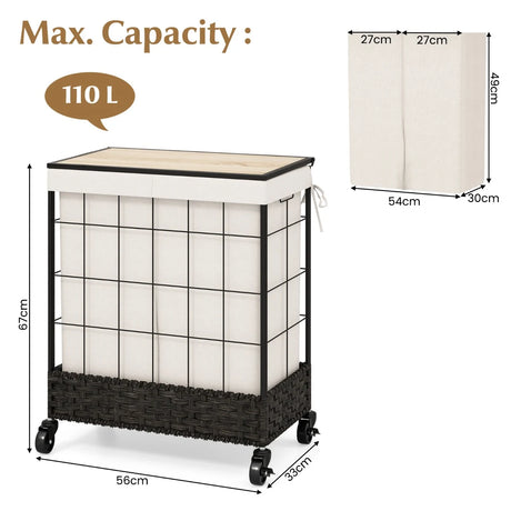 Laundry Hamper with Lid and Lockable Wheels