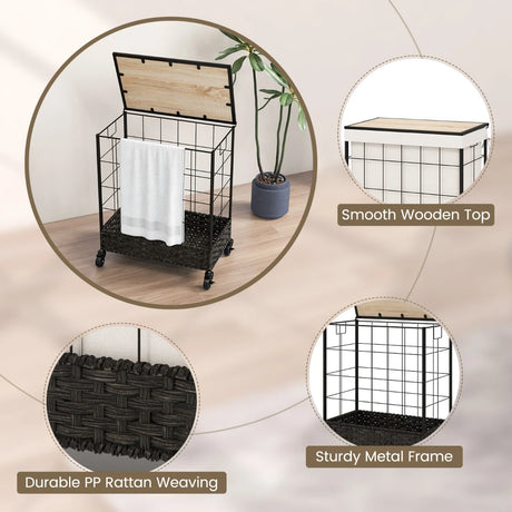 Laundry Hamper with Lid and Lockable Wheels
