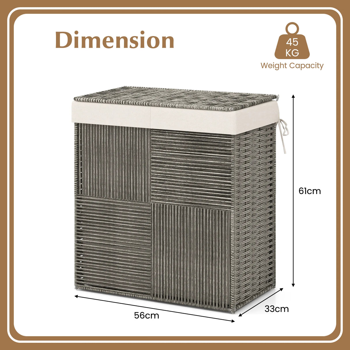 29 Gallons Laundry Hamper with Convenient Handles and Removable Liner Bag-Gray