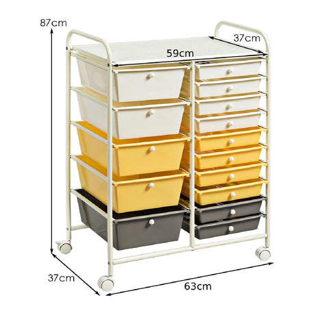 15-Drawer Storage Rolling Organizer Cart-Yellow