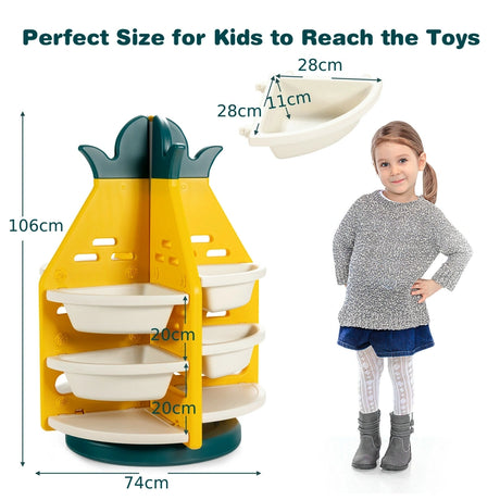 360 Revolving Pineapple Shelf with Plastic Bins for Kids