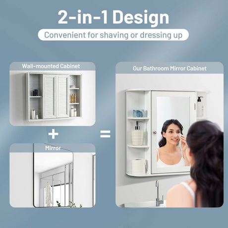 Multipurpose Mount Wall Mirror Bathroom Storage Cabinet-White