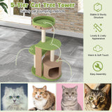 5-Tier Modern Cat Tree Tower for Indoor Cats with Sisal Scratching Posts-Green