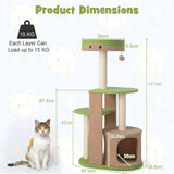 5-Tier Modern Cat Tree Tower for Indoor Cats with Sisal Scratching Posts-Green