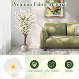 Faux Plum Blossom Plant with White Fabric Flower and Solid Wood Trunk-White