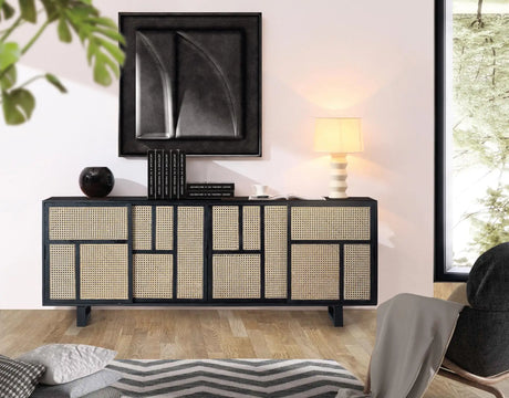 Giner and Colomer - Mango Wood Sideboard With 4 Sliding Doors & Natural Grid Details
