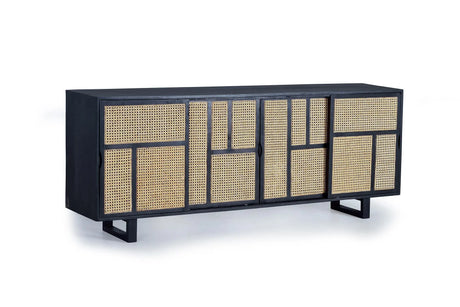 Giner and Colomer - Mango Wood Sideboard With 4 Sliding Doors & Natural Grid Details