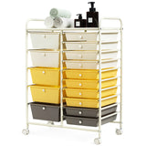 15-Drawer Storage Rolling Organizer Cart-Yellow