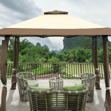 13 Feet x 13 Feet Pop Up Canopy Tent Instant Outdoor Folding Canopy Shelter-Brown